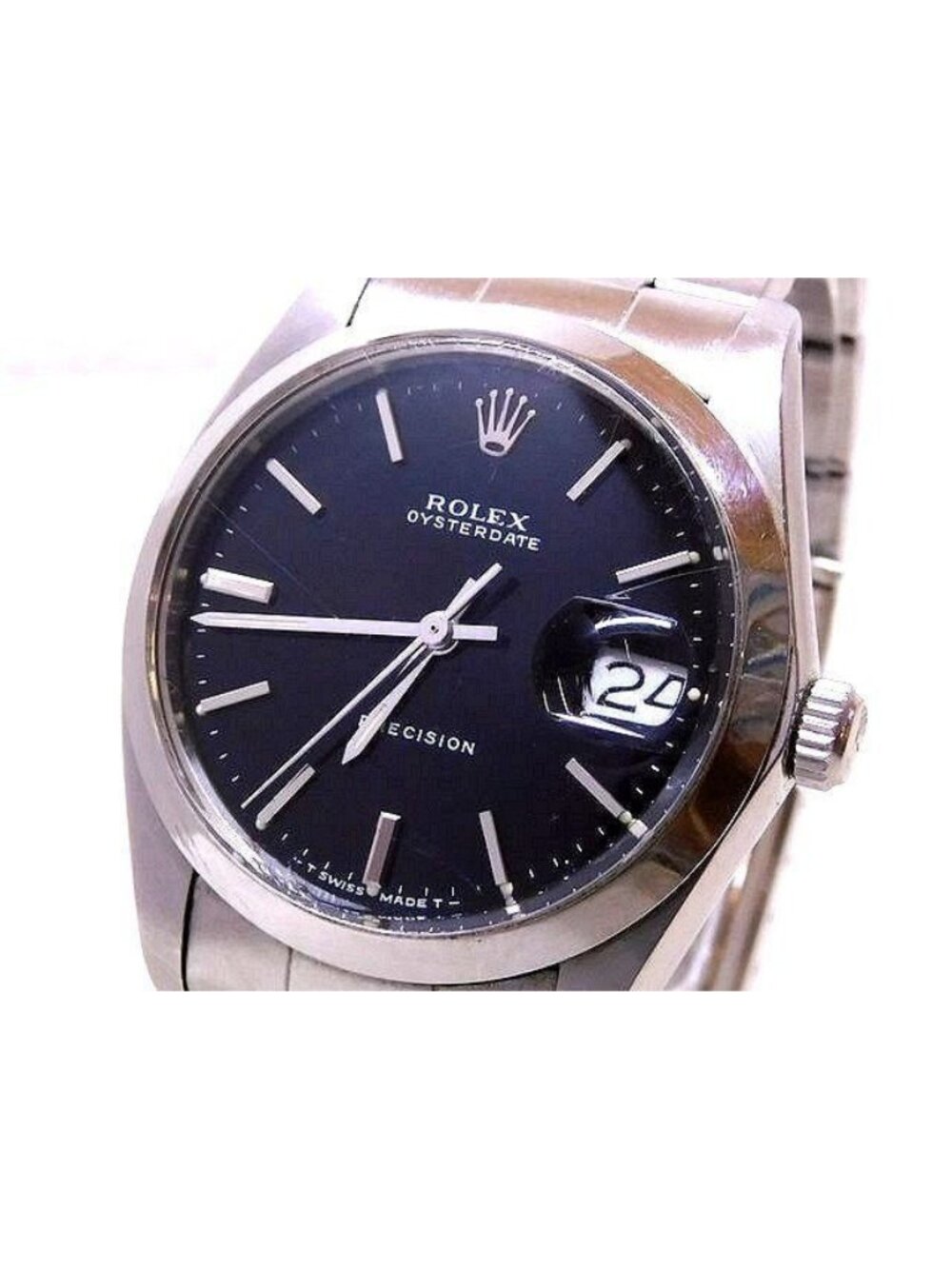 Rolex Oyster Date Precision Manual Wind Watch Stainless Steel Black Dial Vintage